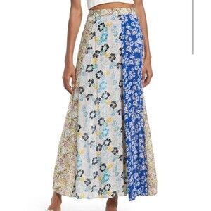 Free People Floral Patchwork Floral Maxi Skirt Boho Cottagecore Flowy Size XL